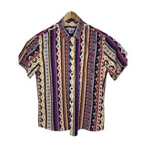 MCEDAR Short Sleeve Button Up Lightweight Abstract Shirt Mens Size M Medium